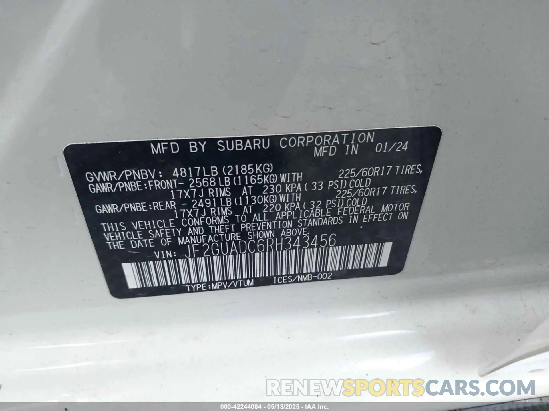 9 Photograph of a damaged car JF2GUADC6RH343456 SUBARU CROSSTREK 2024
