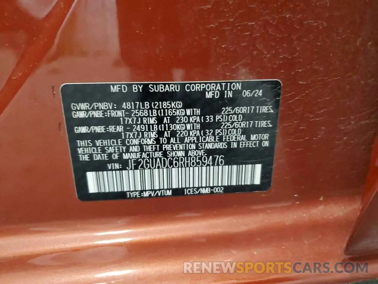 13 Photograph of a damaged car JF2GUADC6RH859476 SUBARU CROSSTREK 2024