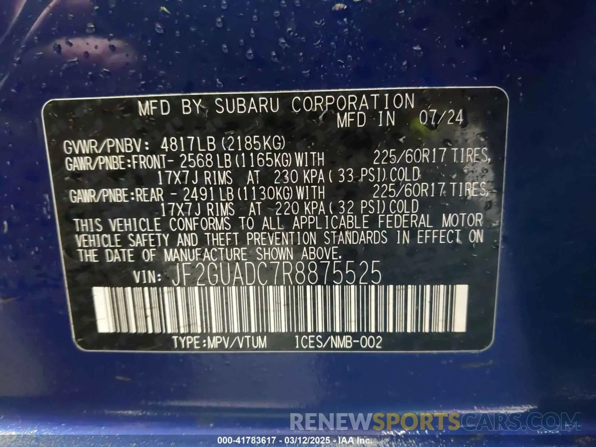 9 Photograph of a damaged car JF2GUADC7R8875525 SUBARU CROSSTREK 2024