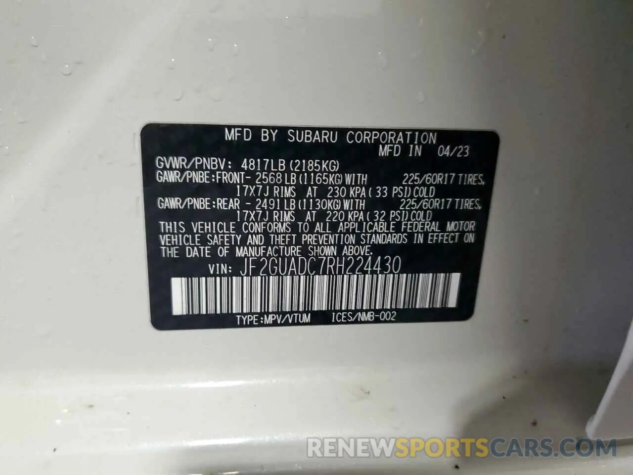 13 Photograph of a damaged car JF2GUADC7RH224430 SUBARU CROSSTREK 2024