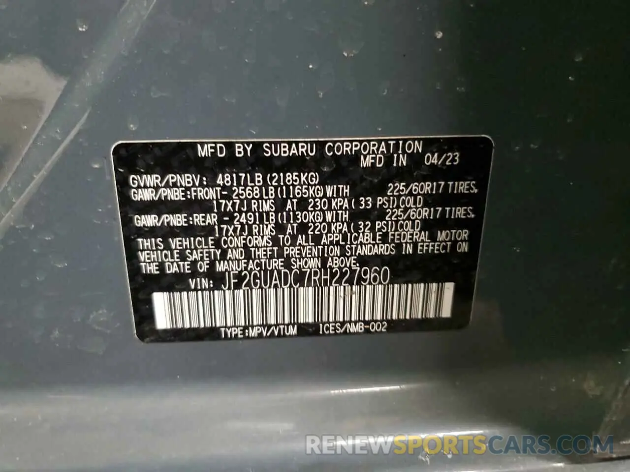 15 Photograph of a damaged car JF2GUADC7RH227960 SUBARU CROSSTREK 2024