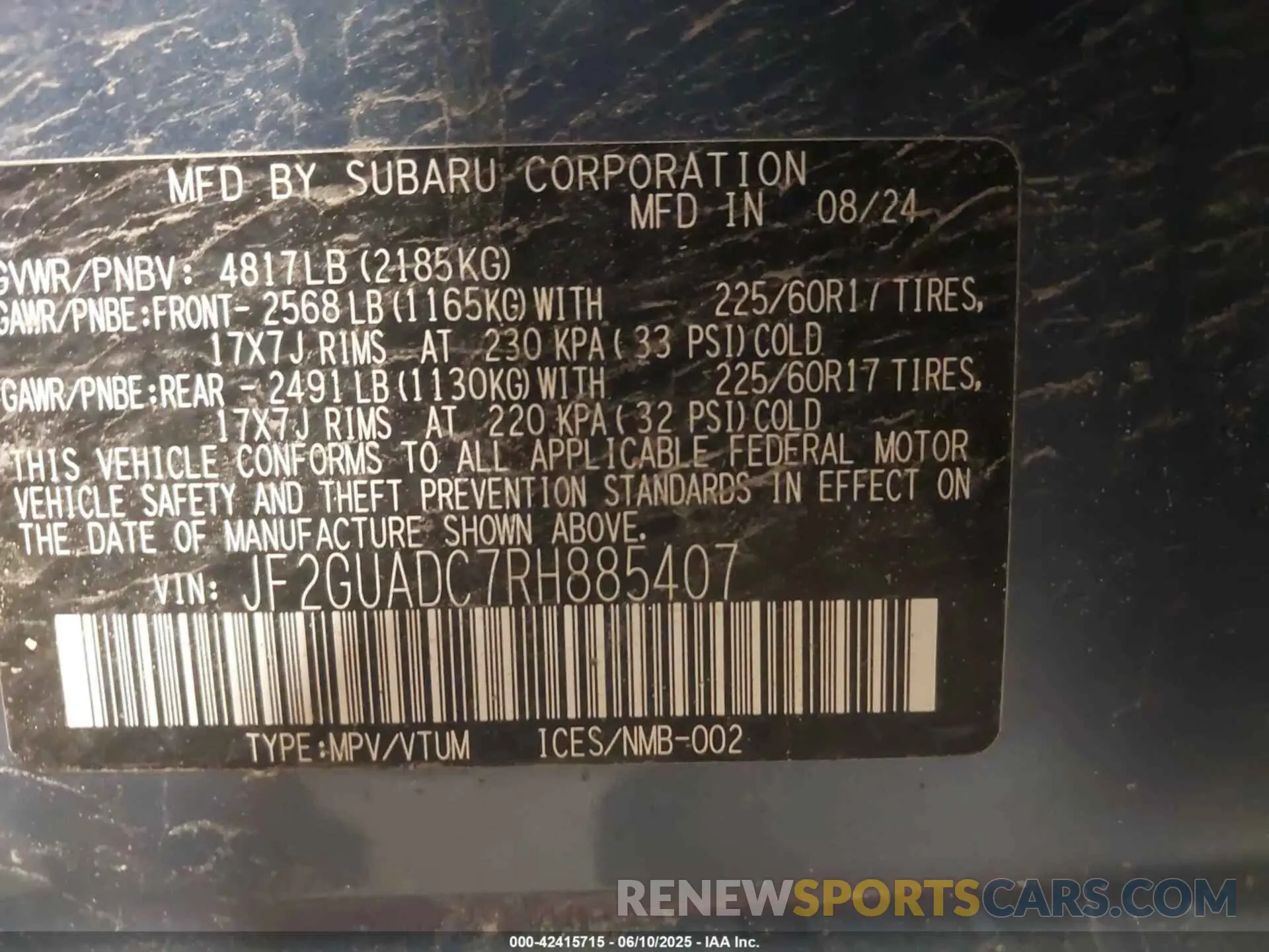 9 Photograph of a damaged car JF2GUADC7RH885407 SUBARU CROSSTREK 2024