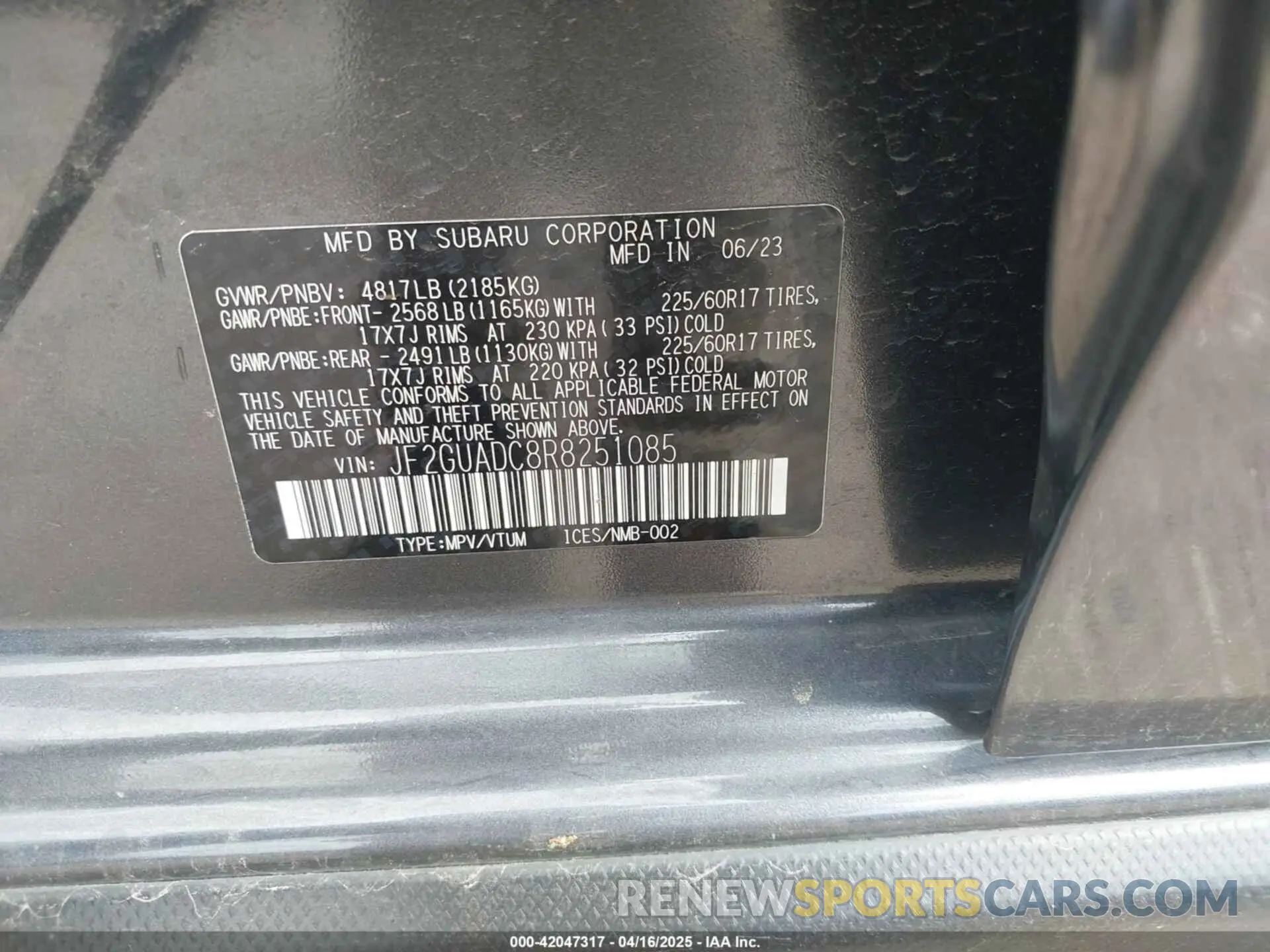 9 Photograph of a damaged car JF2GUADC8R8251085 SUBARU CROSSTREK 2024