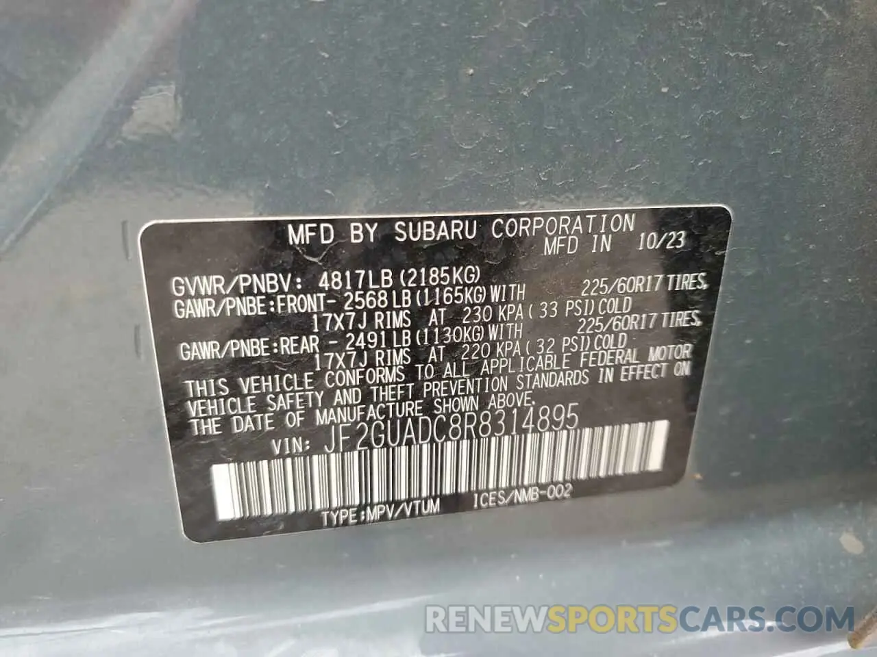 15 Photograph of a damaged car JF2GUADC8R8314895 SUBARU CROSSTREK 2024