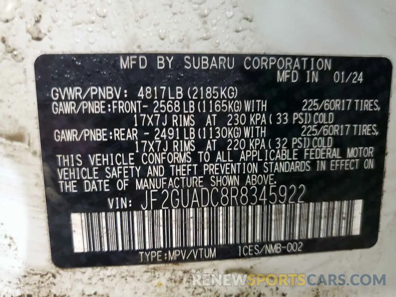 13 Photograph of a damaged car JF2GUADC8R8345922 SUBARU CROSSTREK 2024
