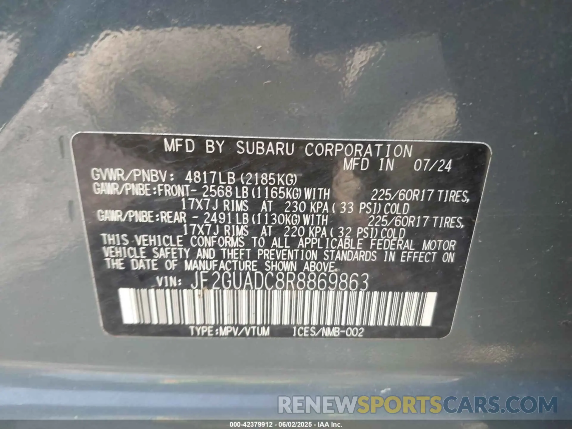 9 Photograph of a damaged car JF2GUADC8R8869863 SUBARU CROSSTREK 2024