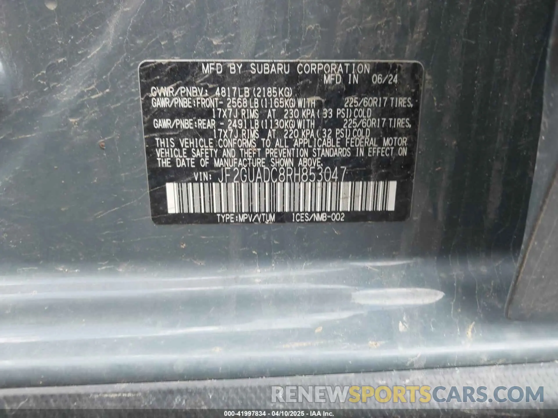 9 Photograph of a damaged car JF2GUADC8RH853047 SUBARU CROSSTREK 2024