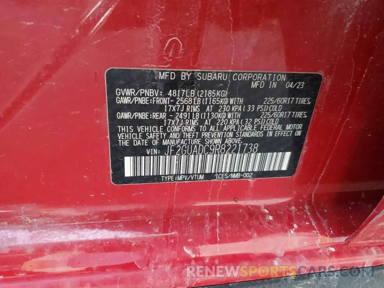 14 Photograph of a damaged car JF2GUADC9R8221738 SUBARU CROSSTREK 2024