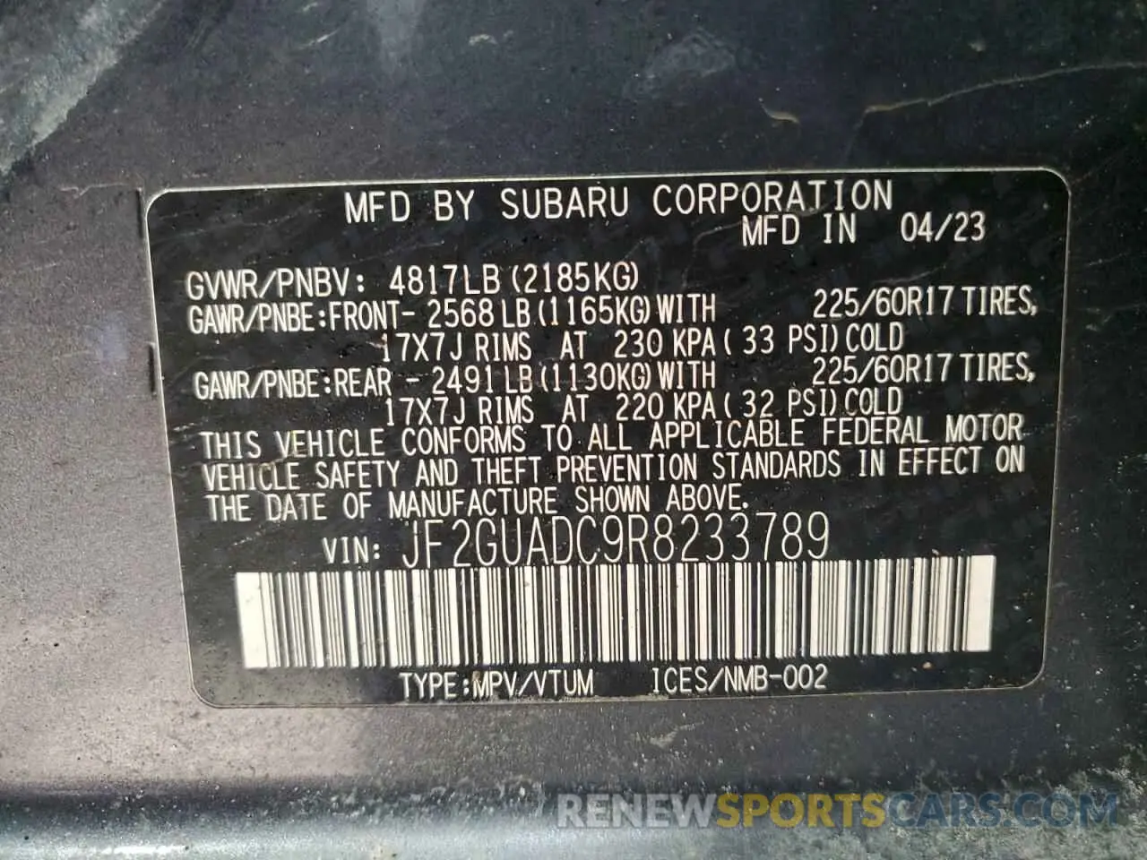 15 Photograph of a damaged car JF2GUADC9R8233789 SUBARU CROSSTREK 2024