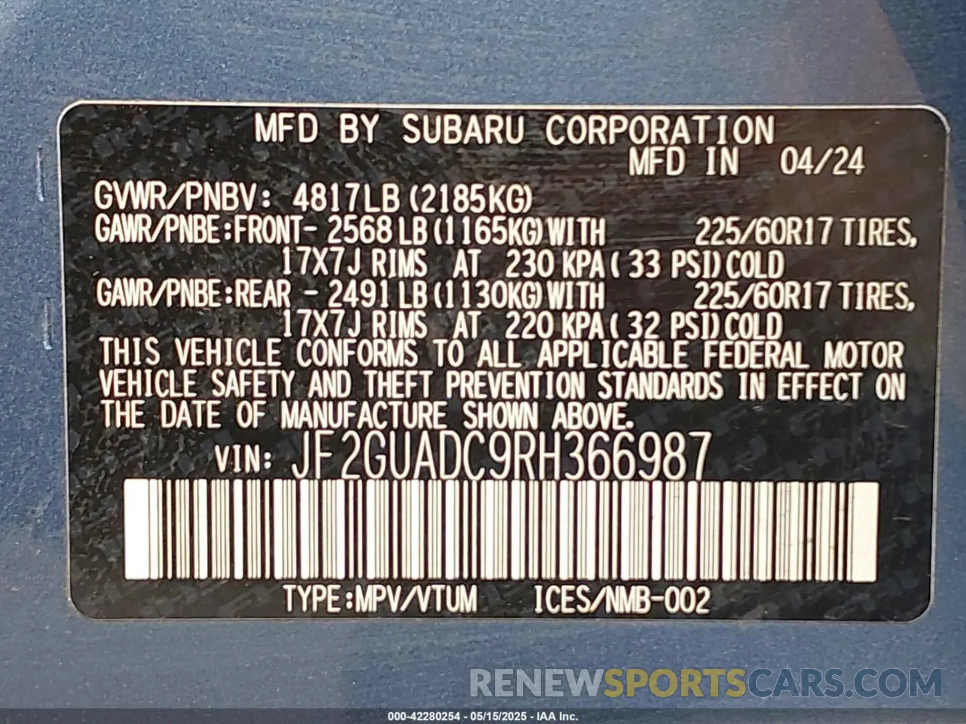 9 Photograph of a damaged car JF2GUADC9RH366987 SUBARU CROSSTREK 2024