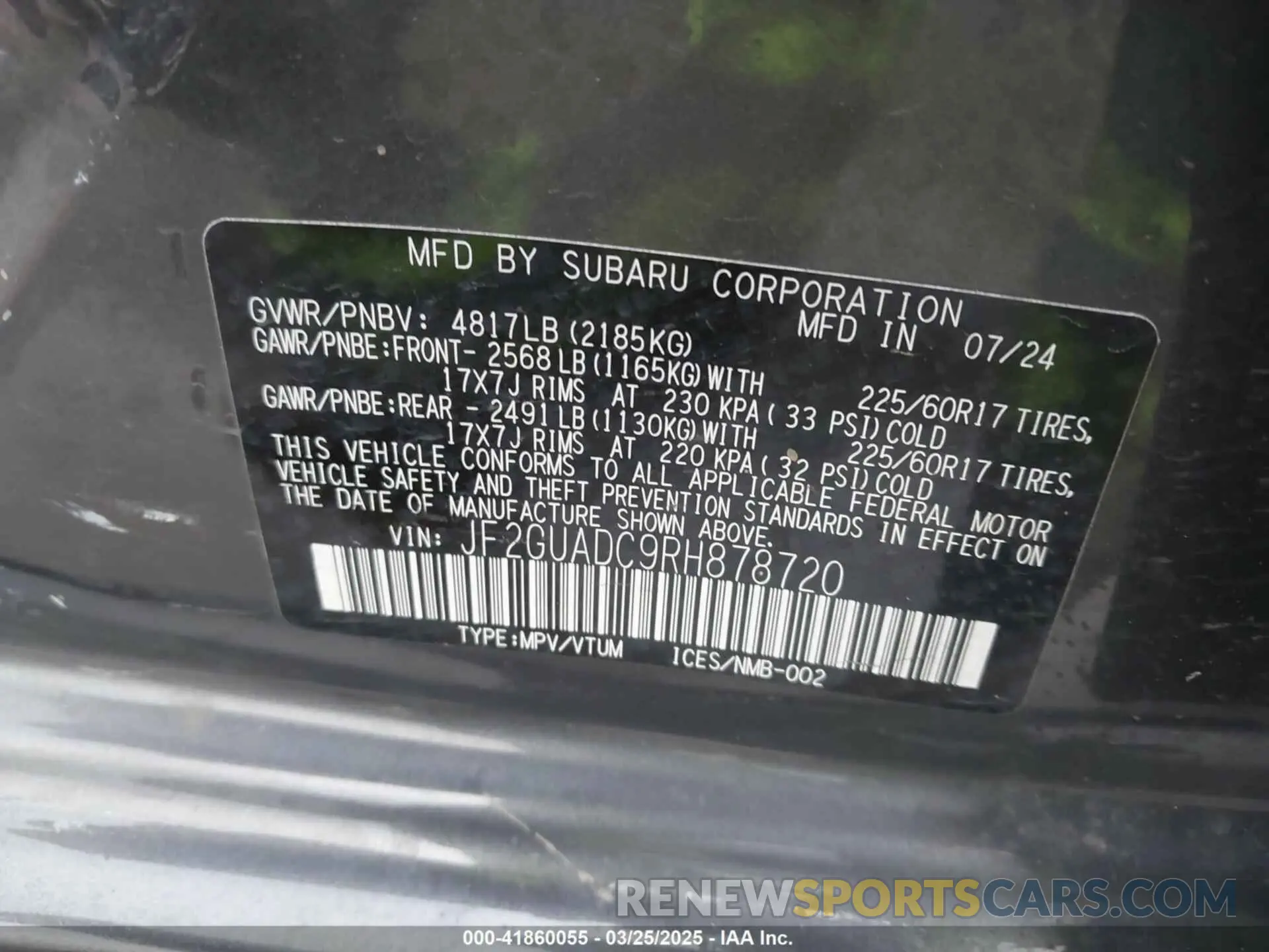 9 Photograph of a damaged car JF2GUADC9RH878720 SUBARU CROSSTREK 2024