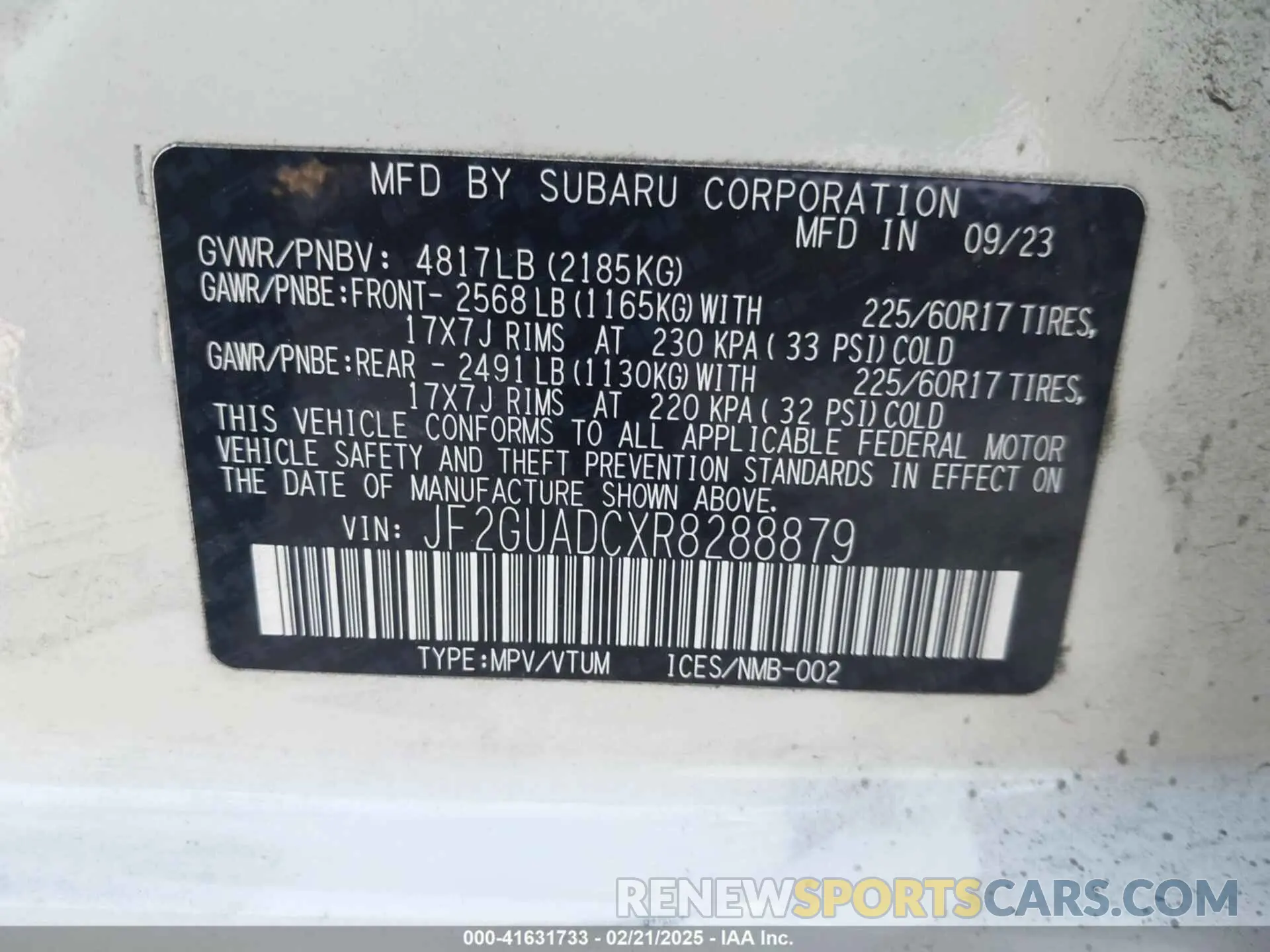 9 Photograph of a damaged car JF2GUADCXR8288879 SUBARU CROSSTREK 2024