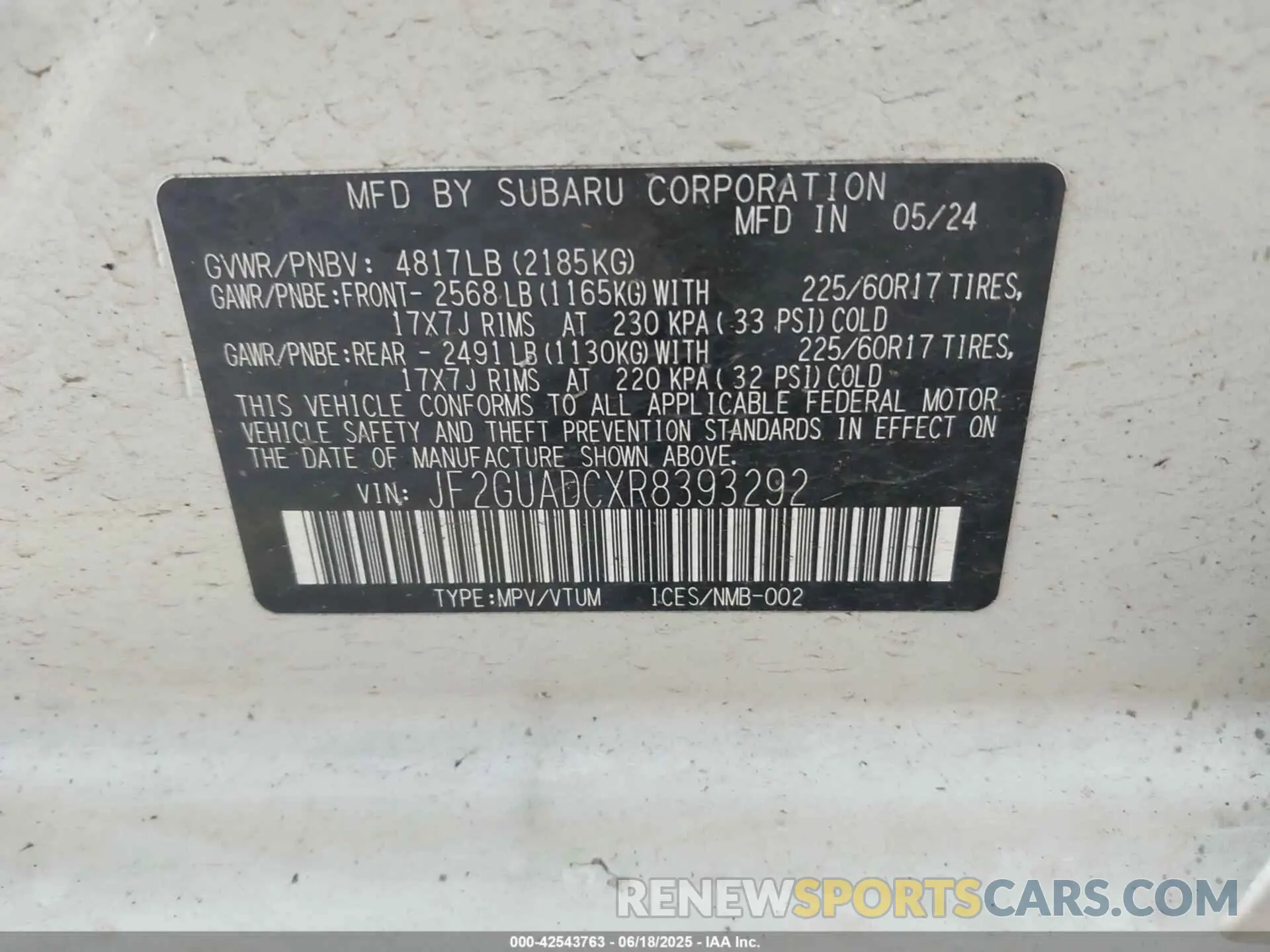 9 Photograph of a damaged car JF2GUADCXR8393292 SUBARU CROSSTREK 2024