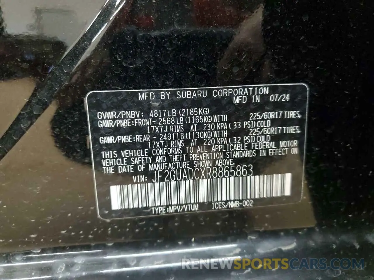 13 Photograph of a damaged car JF2GUADCXR8865863 SUBARU CROSSTREK 2024