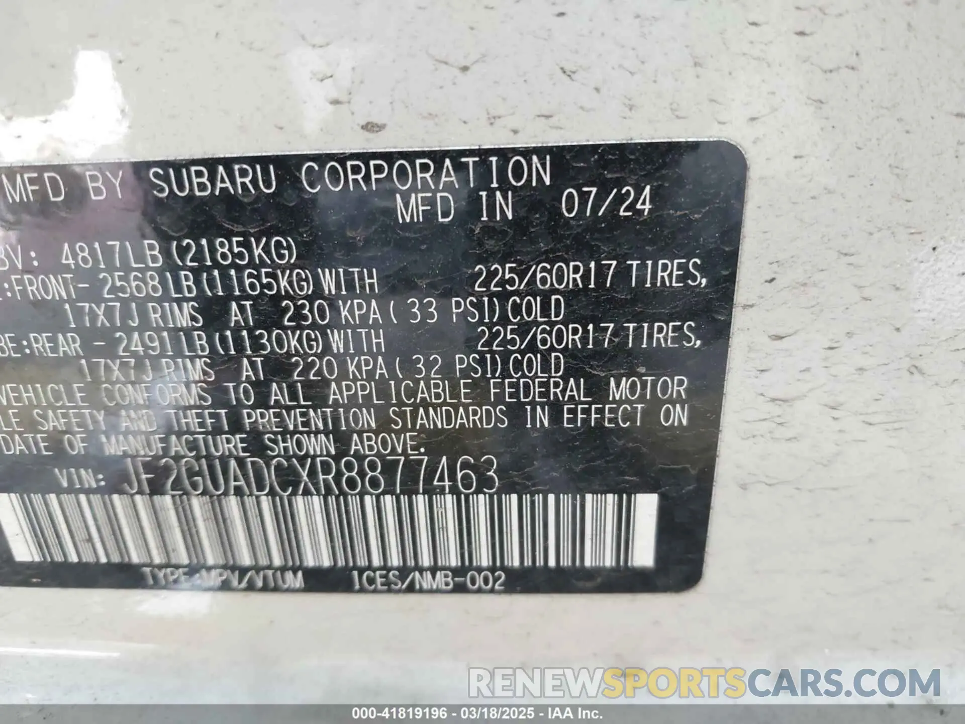 9 Photograph of a damaged car JF2GUADCXR8877463 SUBARU CROSSTREK 2024