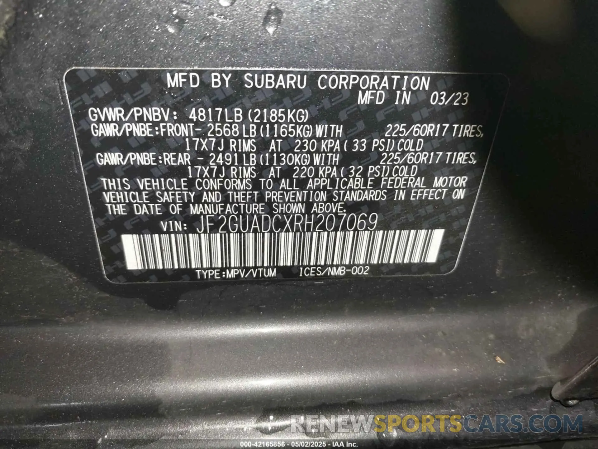 9 Photograph of a damaged car JF2GUADCXRH207069 SUBARU CROSSTREK 2024