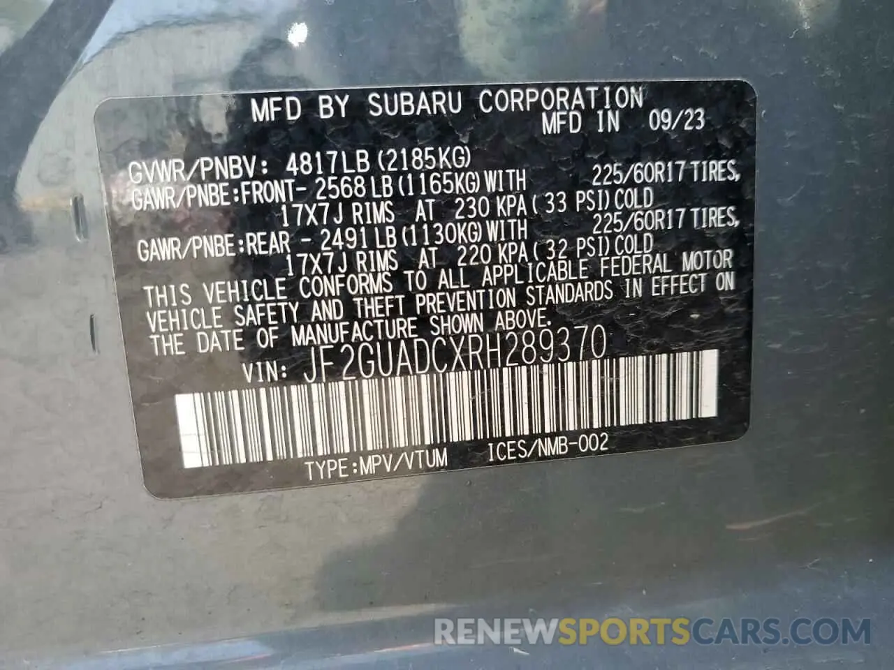 14 Photograph of a damaged car JF2GUADCXRH289370 SUBARU CROSSTREK 2024