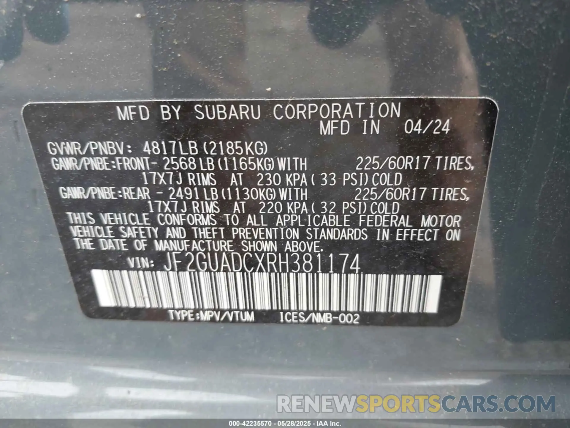 9 Photograph of a damaged car JF2GUADCXRH381174 SUBARU CROSSTREK 2024