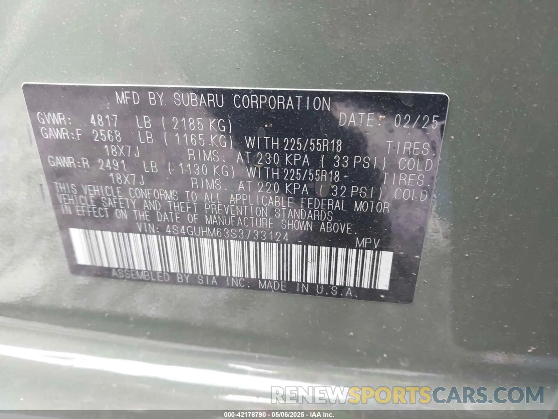9 Photograph of a damaged car 4S4GUHM63S3733124 SUBARU CROSSTREK 2025