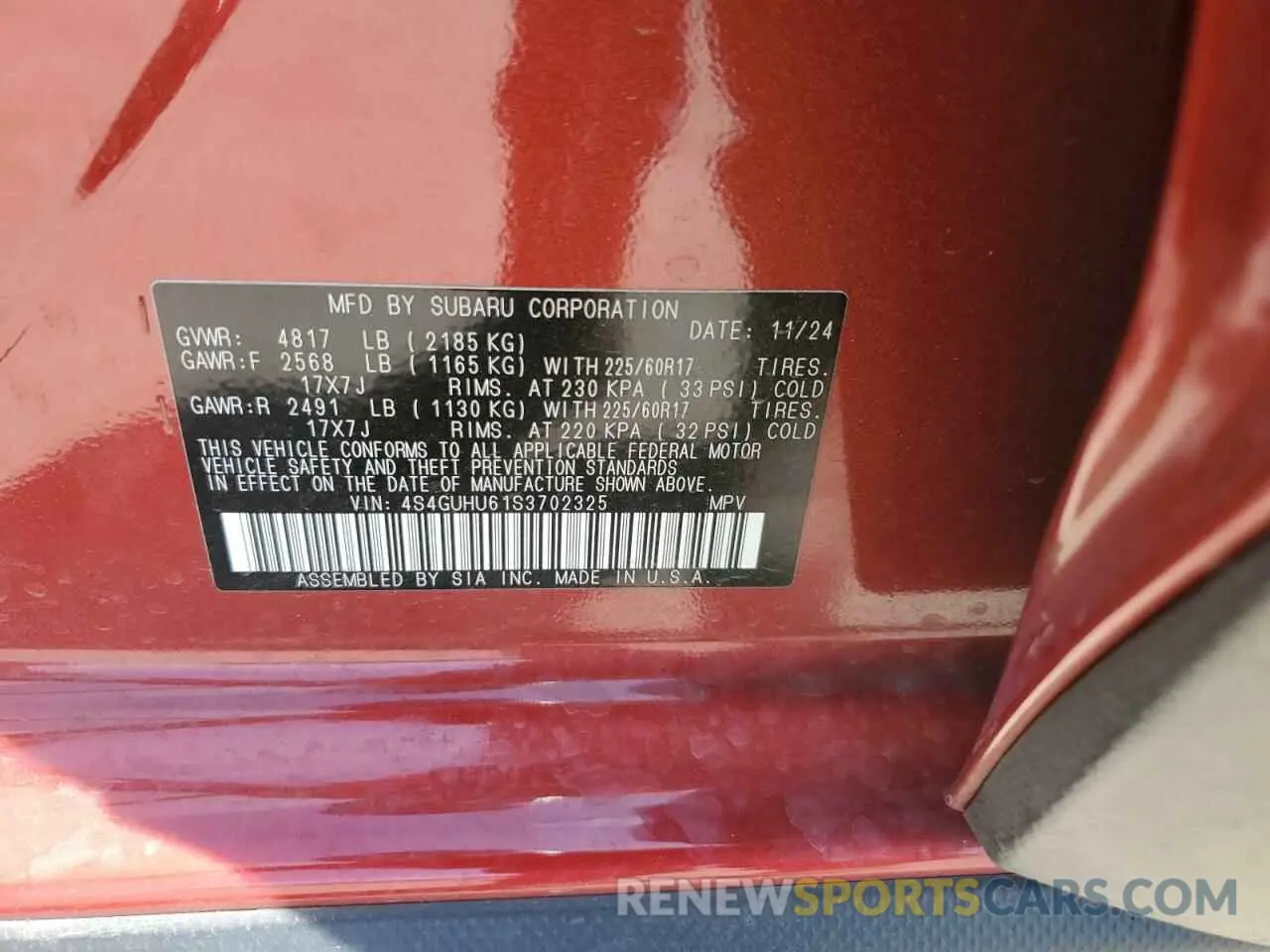 12 Photograph of a damaged car 4S4GUHU61S3702325 SUBARU CROSSTREK 2025