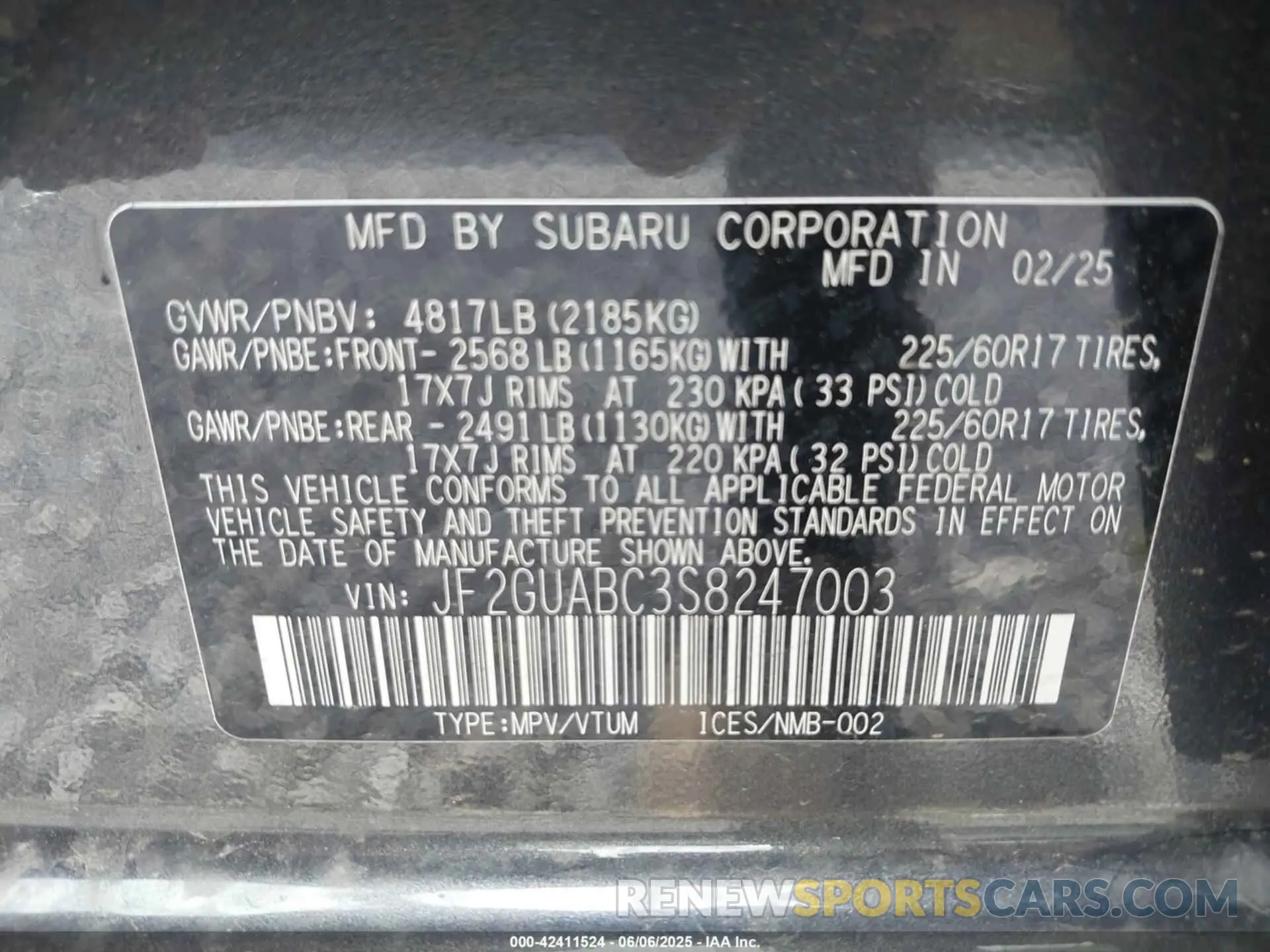 9 Photograph of a damaged car JF2GUABC3S8247003 SUBARU CROSSTREK 2025
