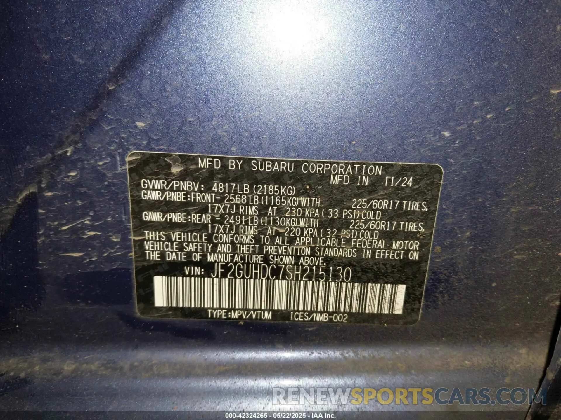9 Photograph of a damaged car JF2GUHDC7SH215130 SUBARU CROSSTREK 2025