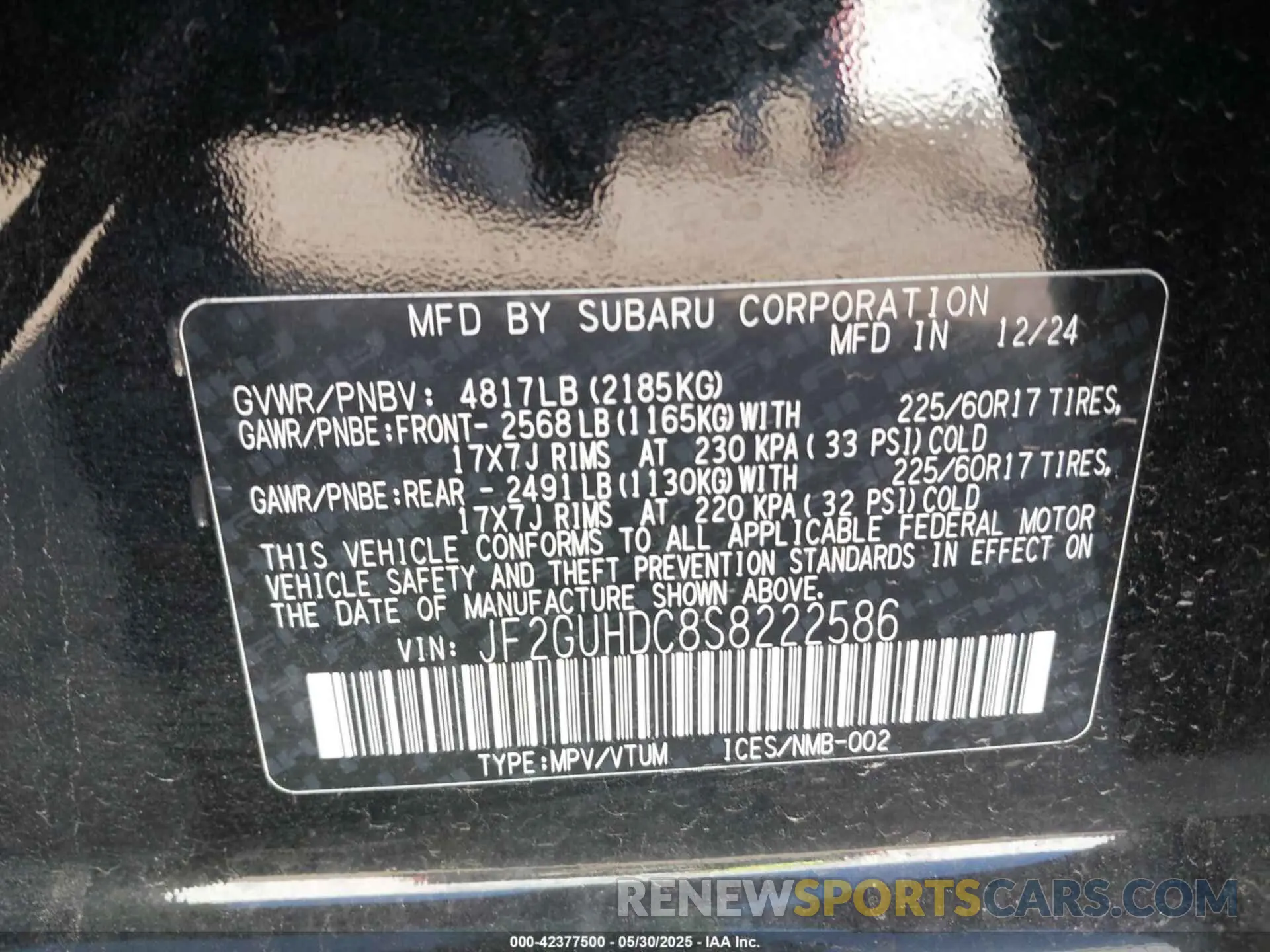 9 Photograph of a damaged car JF2GUHDC8S8222586 SUBARU CROSSTREK 2025