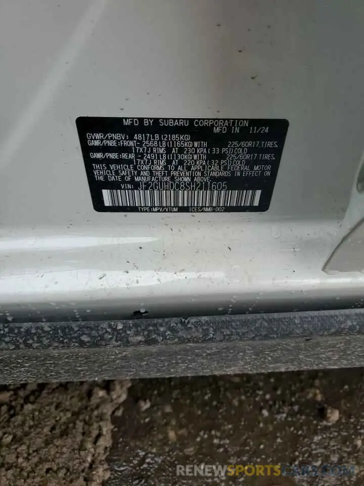12 Photograph of a damaged car JF2GUHDC8SH211605 SUBARU CROSSTREK 2025