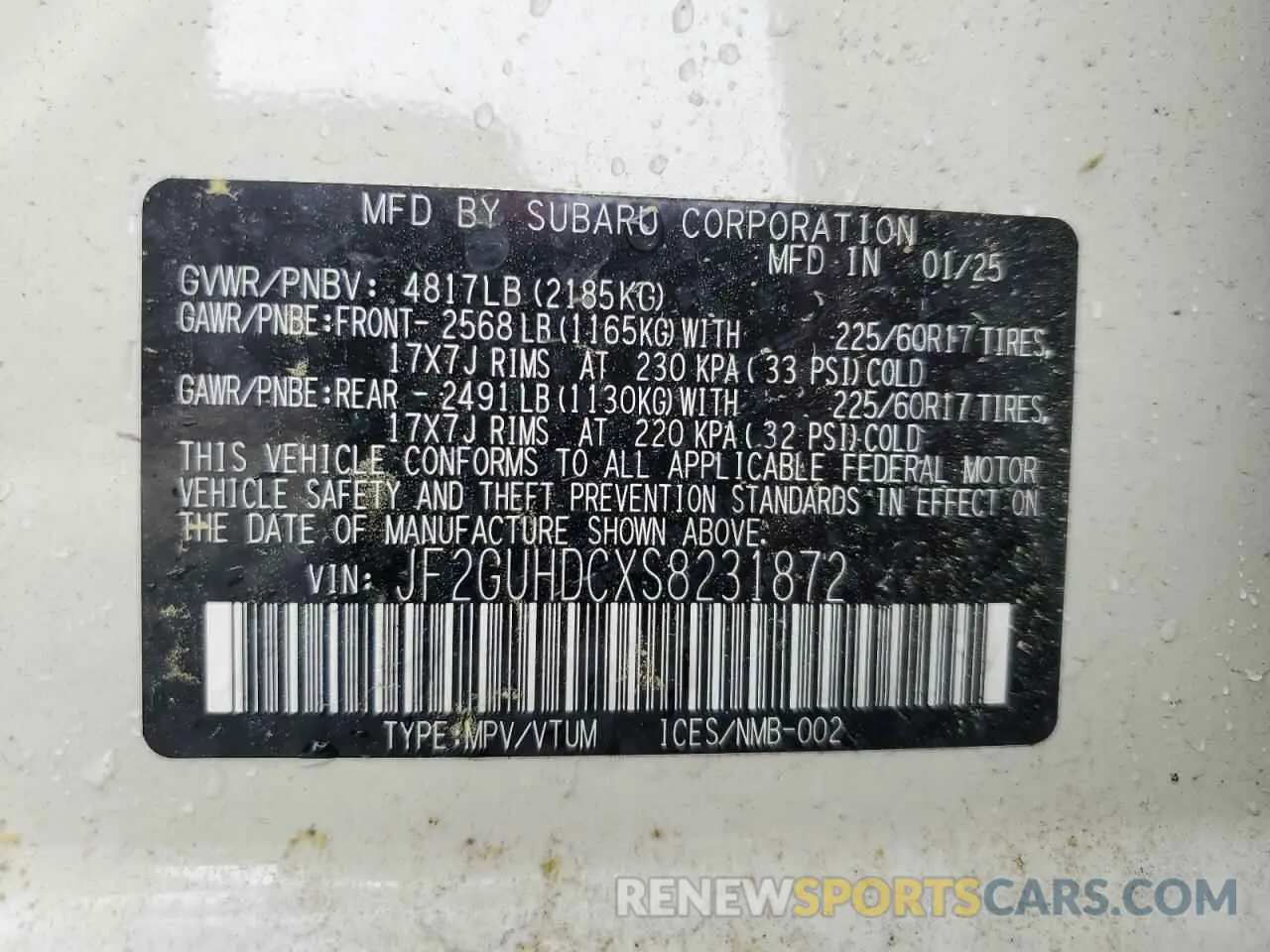 14 Photograph of a damaged car JF2GUHDCXS8231872 SUBARU CROSSTREK 2025