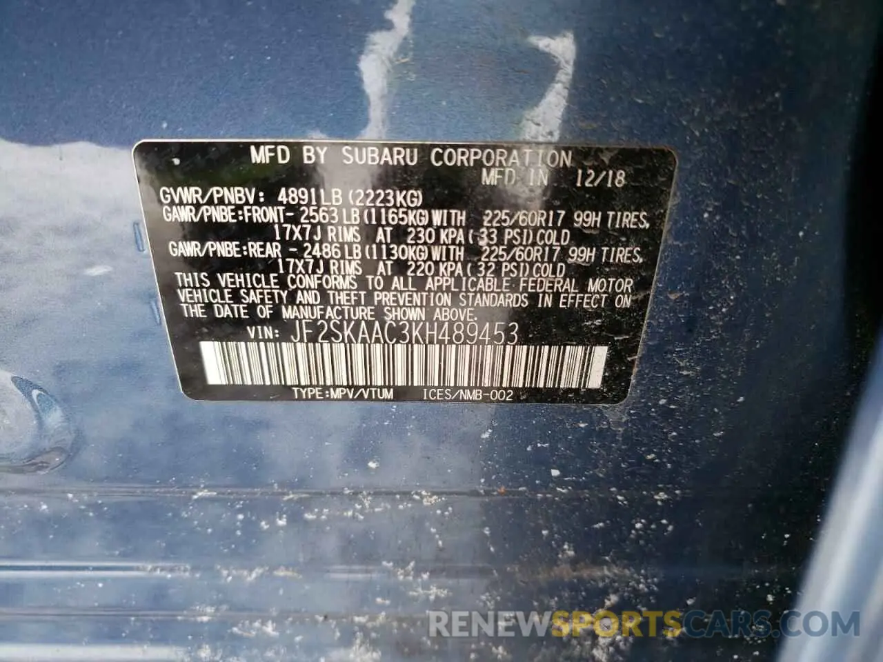 13 Photograph of a damaged car JF2SKAAC3KH489453 SUBARU FORESTER 2019