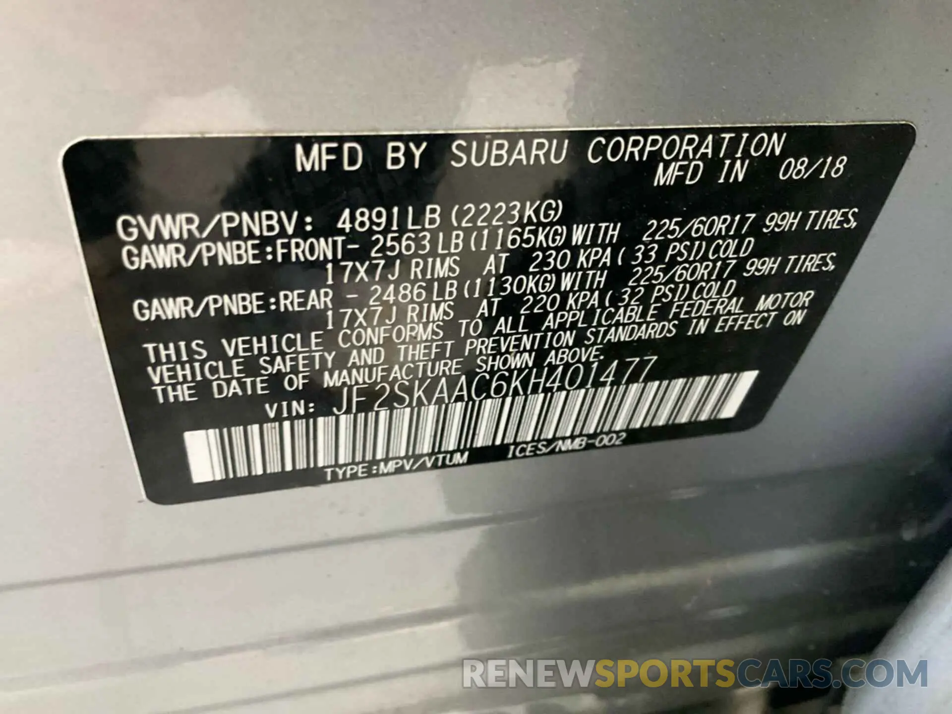 8 Photograph of a damaged car JF2SKAAC6KH401477 SUBARU FORESTER 2019