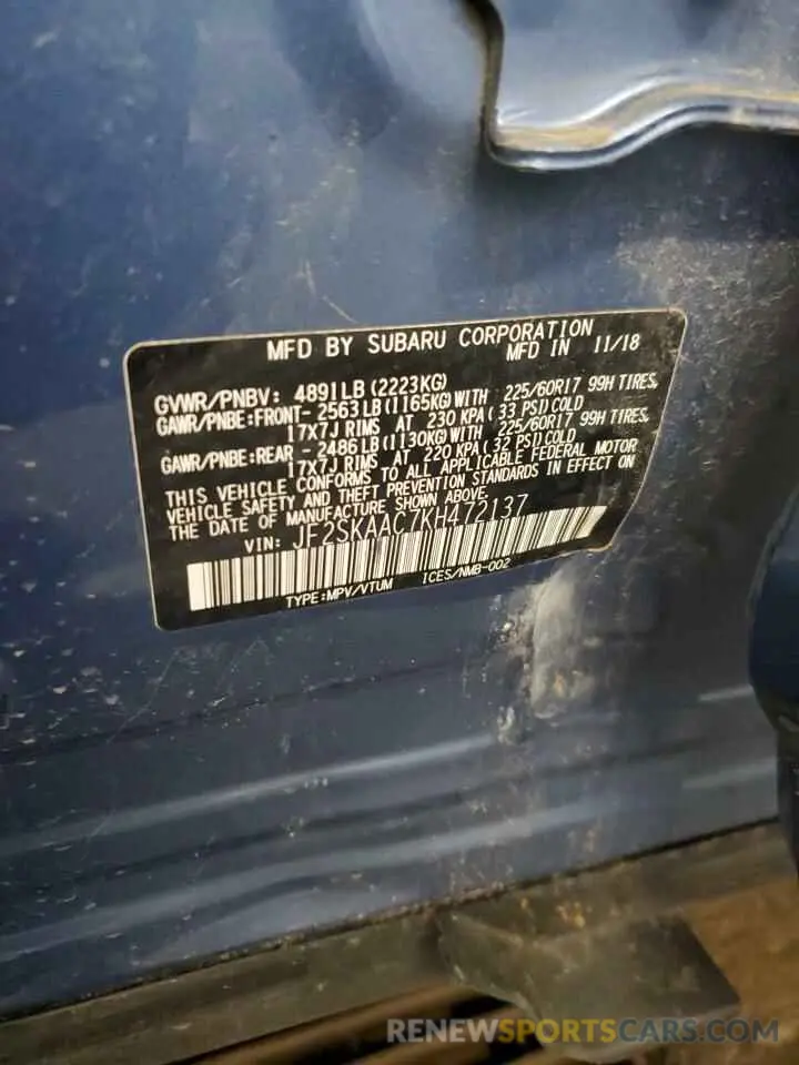 14 Photograph of a damaged car JF2SKAAC7KH472137 SUBARU FORESTER 2019