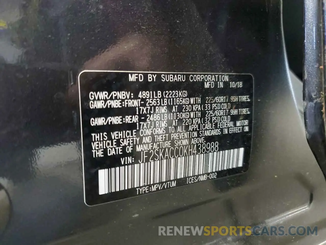 13 Photograph of a damaged car JF2SKACC0KH438988 SUBARU FORESTER 2019
