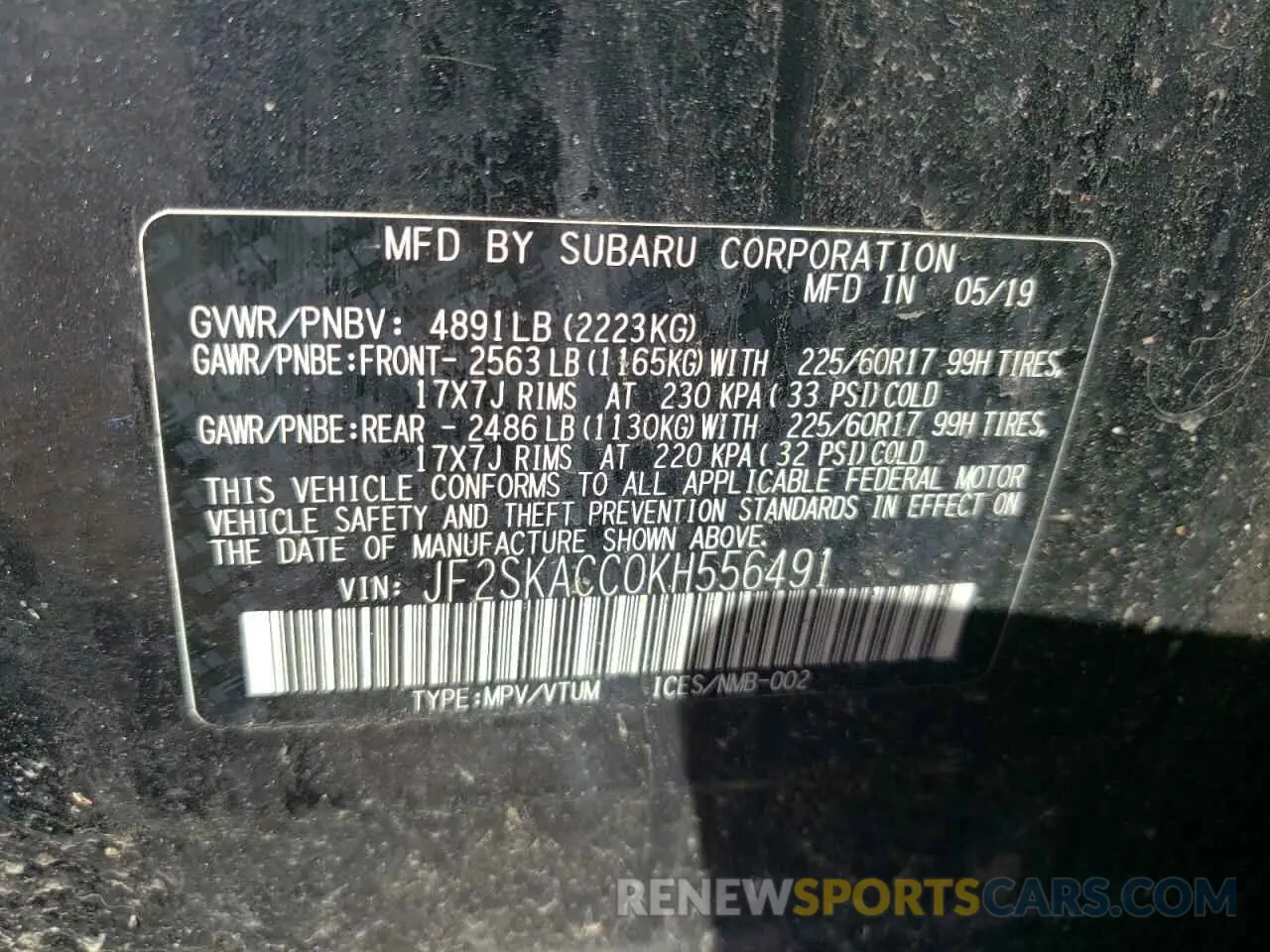 15 Photograph of a damaged car JF2SKACC0KH556491 SUBARU FORESTER 2019