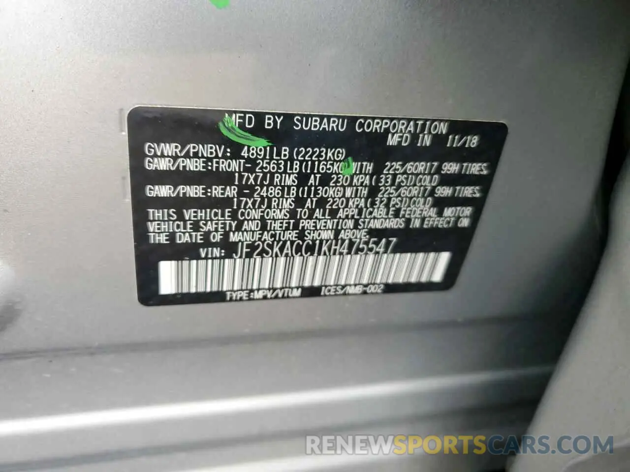 12 Photograph of a damaged car JF2SKACC1KH475547 SUBARU FORESTER 2019
