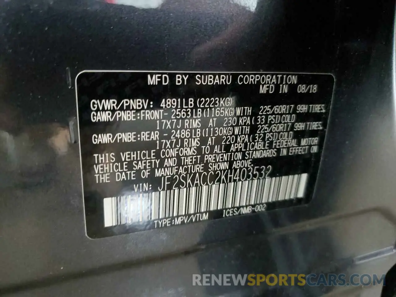 13 Photograph of a damaged car JF2SKACC2KH403532 SUBARU FORESTER 2019