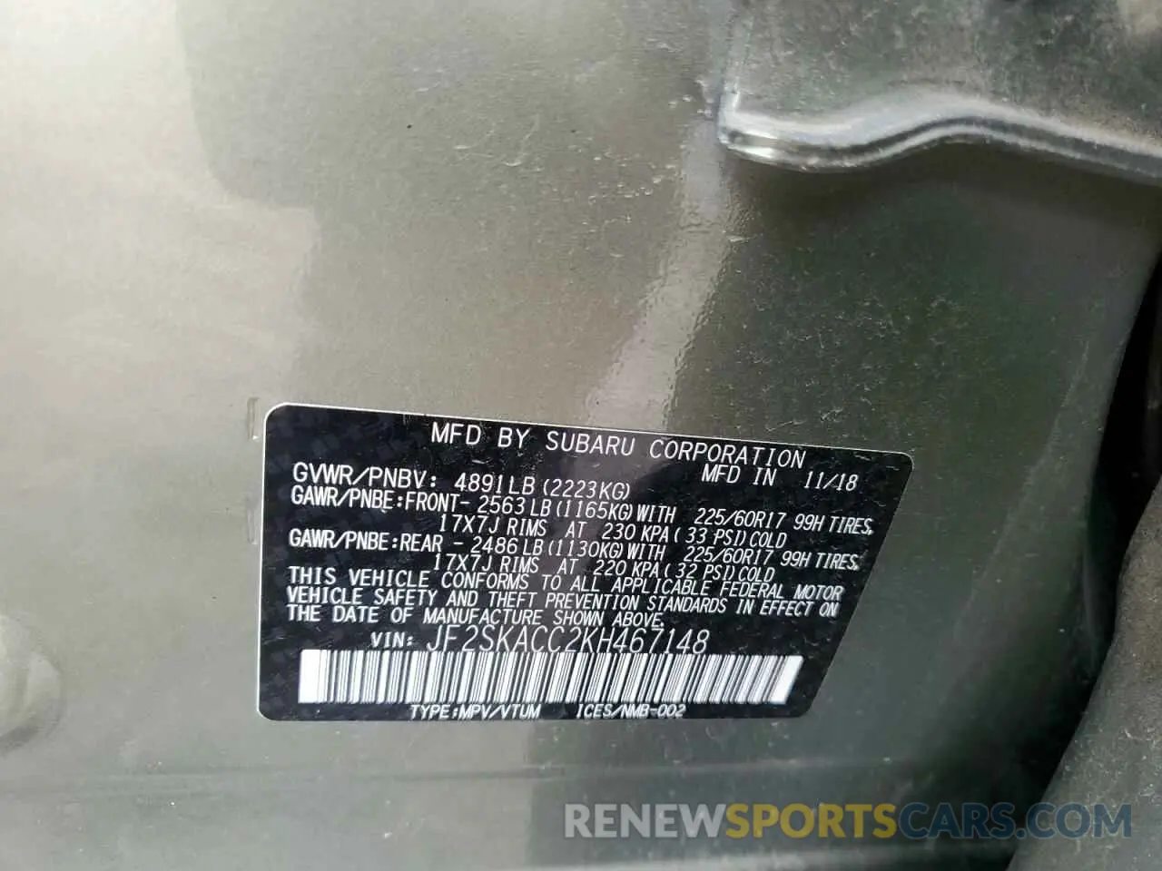12 Photograph of a damaged car JF2SKACC2KH467148 SUBARU FORESTER 2019