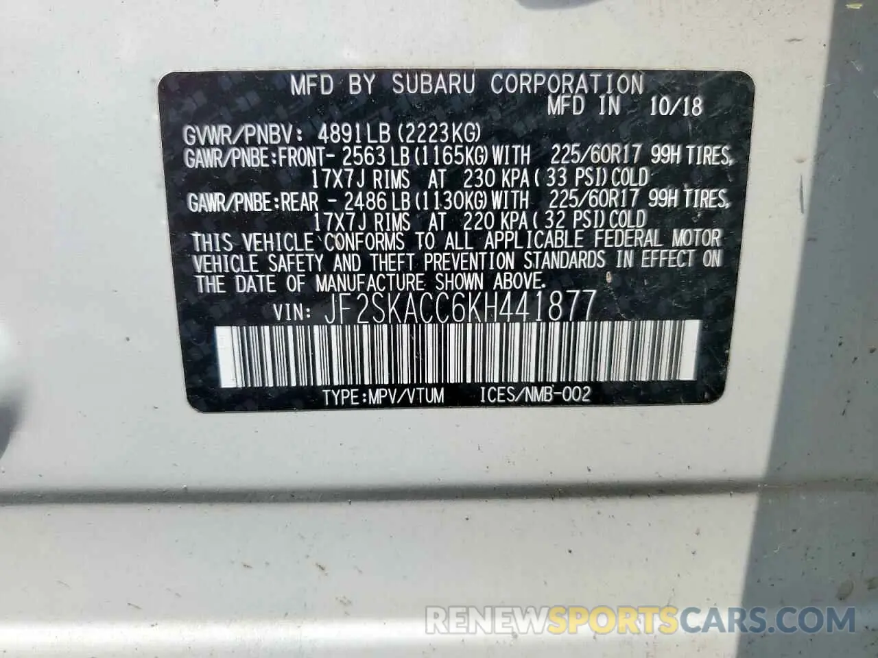 14 Photograph of a damaged car JF2SKACC6KH441877 SUBARU FORESTER 2019