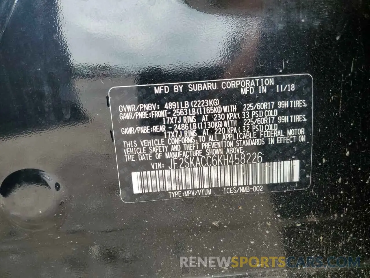 13 Photograph of a damaged car JF2SKACC6KH458226 SUBARU FORESTER 2019