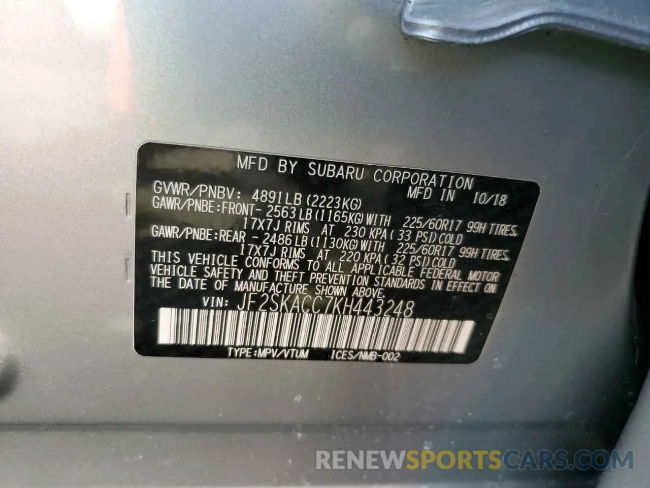 13 Photograph of a damaged car JF2SKACC7KH443248 SUBARU FORESTER 2019
