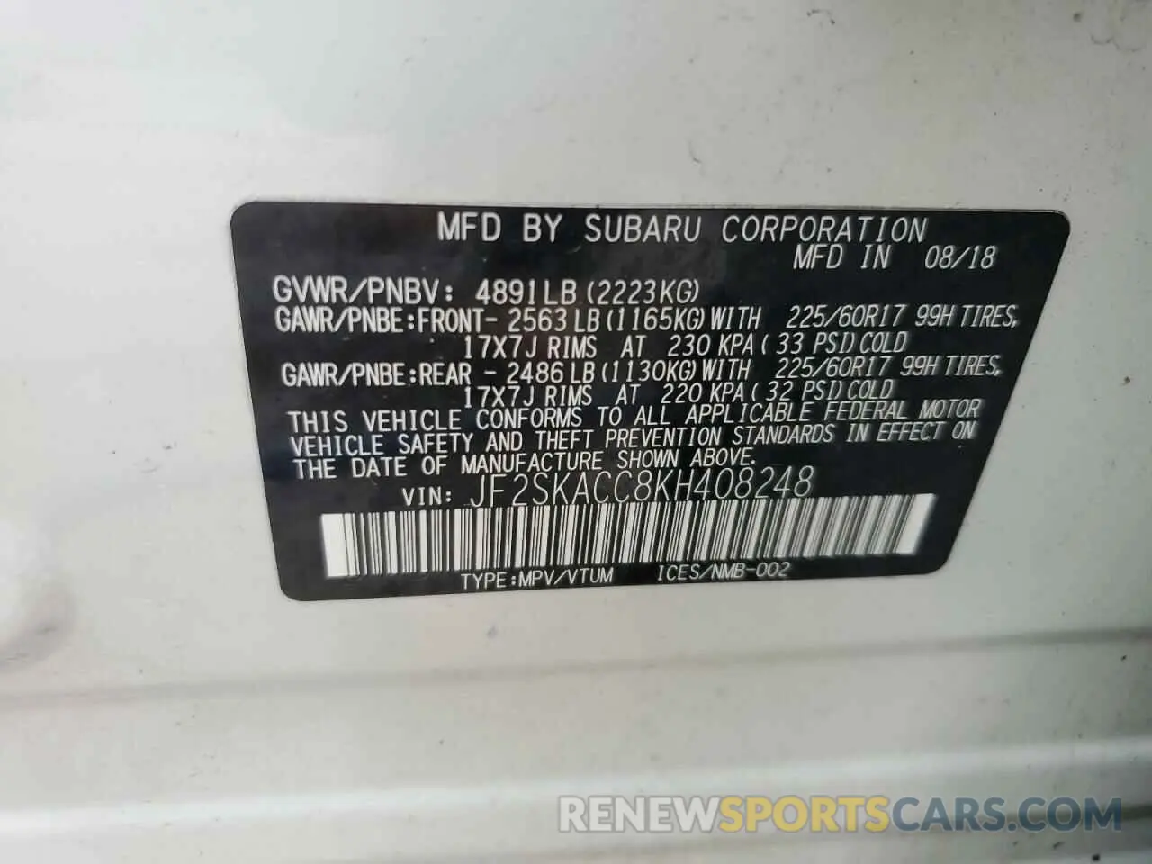 13 Photograph of a damaged car JF2SKACC8KH408248 SUBARU FORESTER 2019
