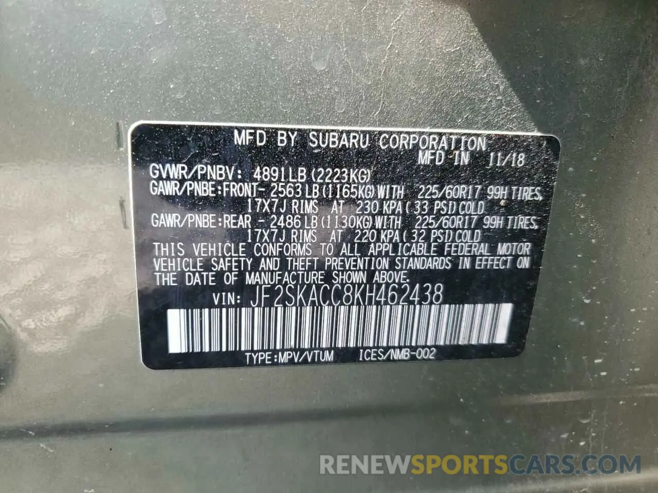 13 Photograph of a damaged car JF2SKACC8KH462438 SUBARU FORESTER 2019