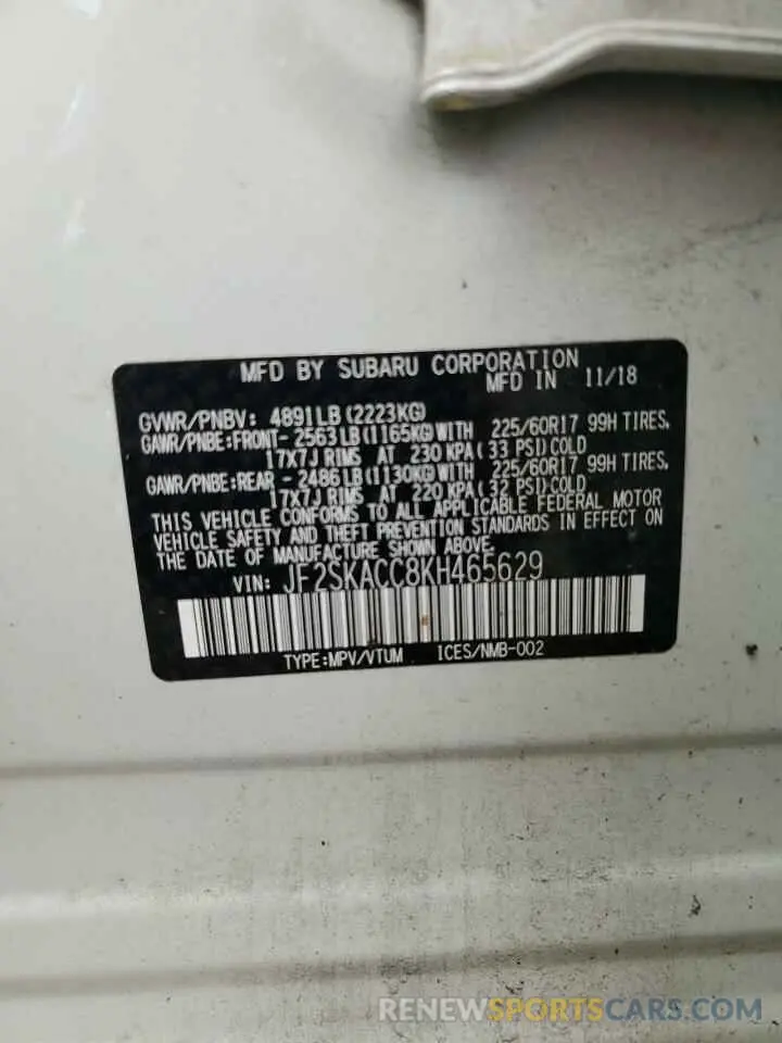 13 Photograph of a damaged car JF2SKACC8KH465629 SUBARU FORESTER 2019