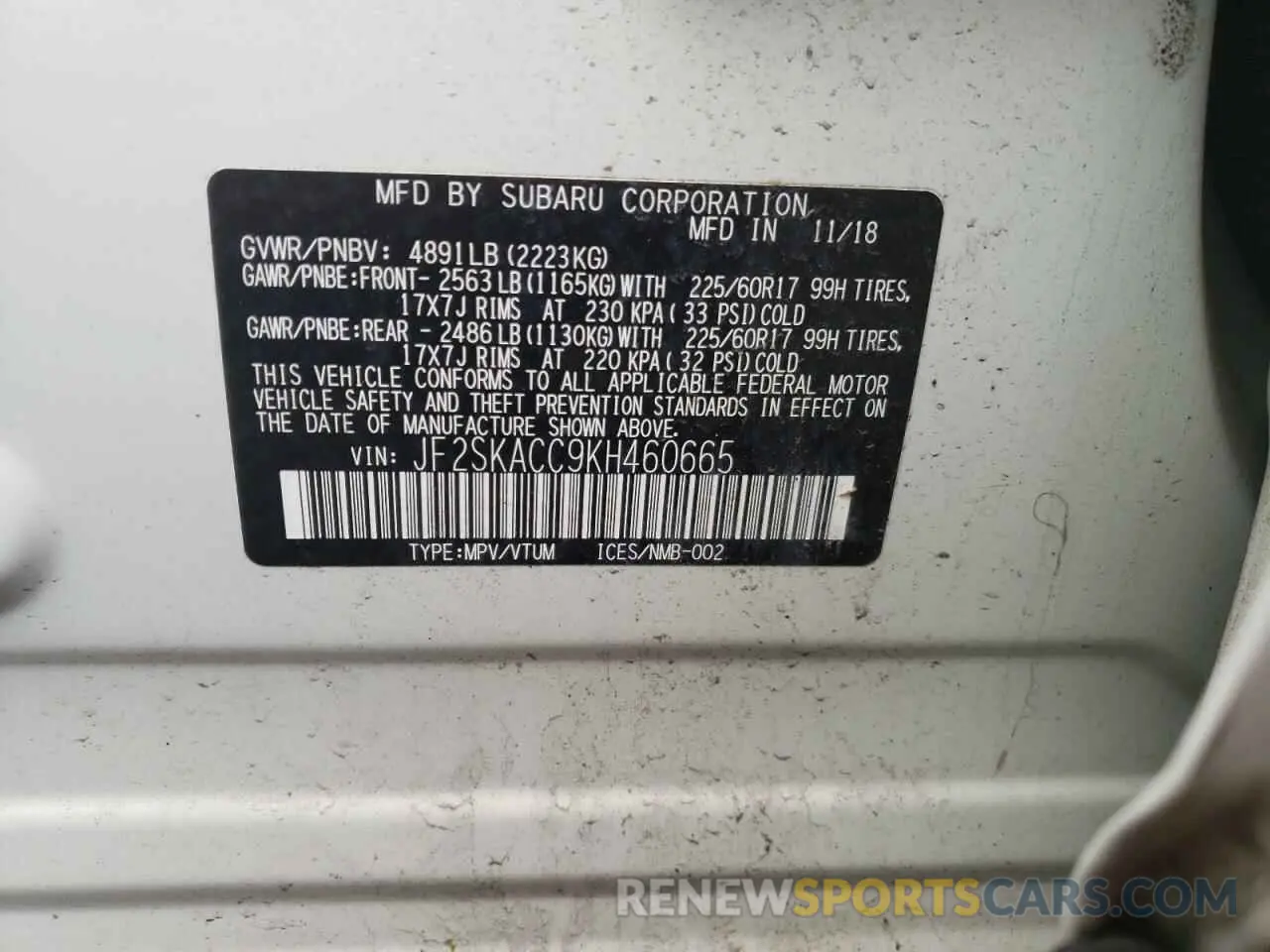 12 Photograph of a damaged car JF2SKACC9KH460665 SUBARU FORESTER 2019
