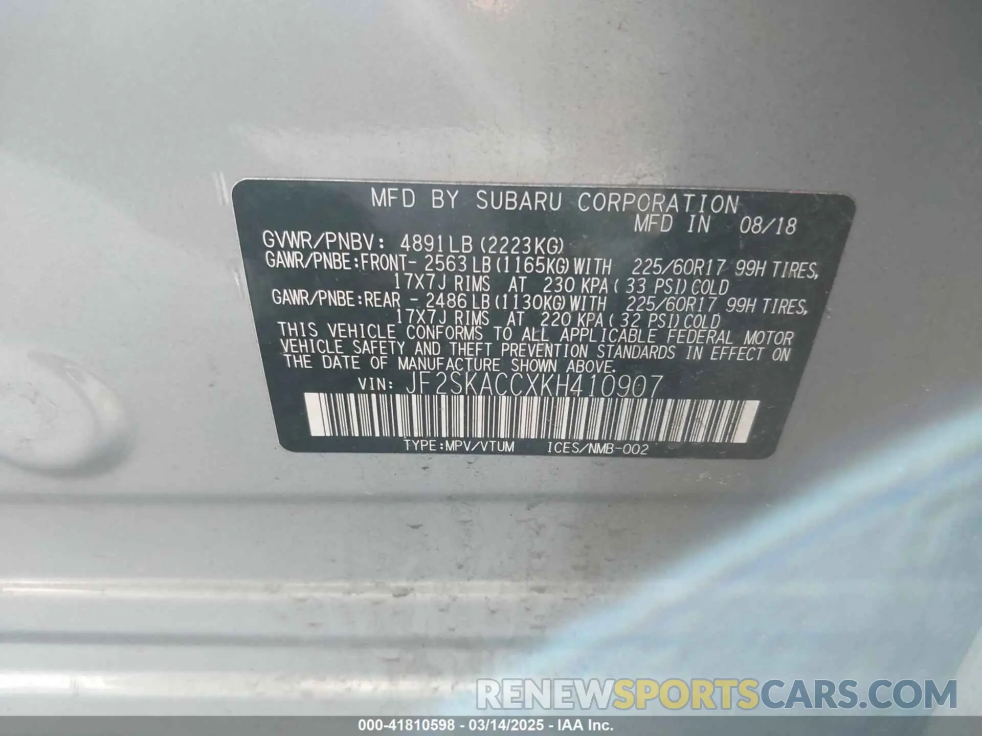 9 Photograph of a damaged car JF2SKACCXKH410907 SUBARU FORESTER 2019