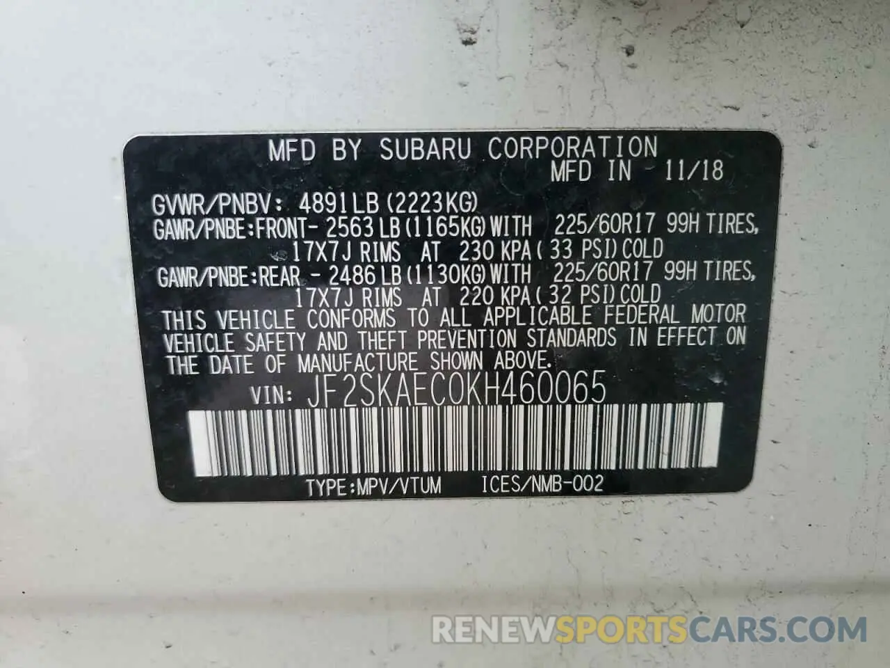 13 Photograph of a damaged car JF2SKAEC0KH460065 SUBARU FORESTER 2019