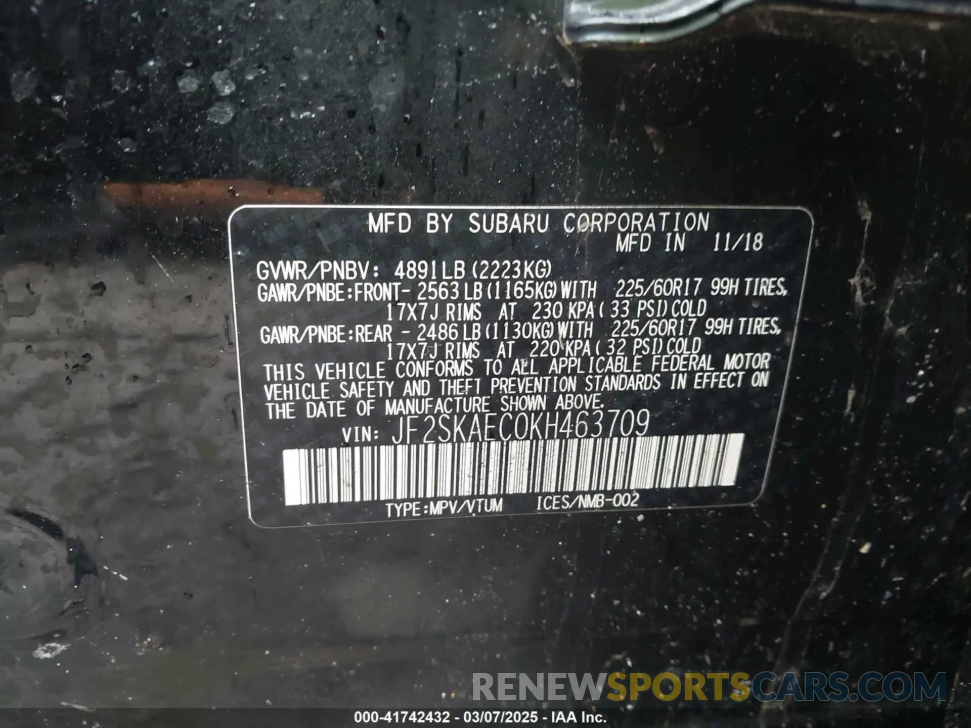 9 Photograph of a damaged car JF2SKAEC0KH463709 SUBARU FORESTER 2019