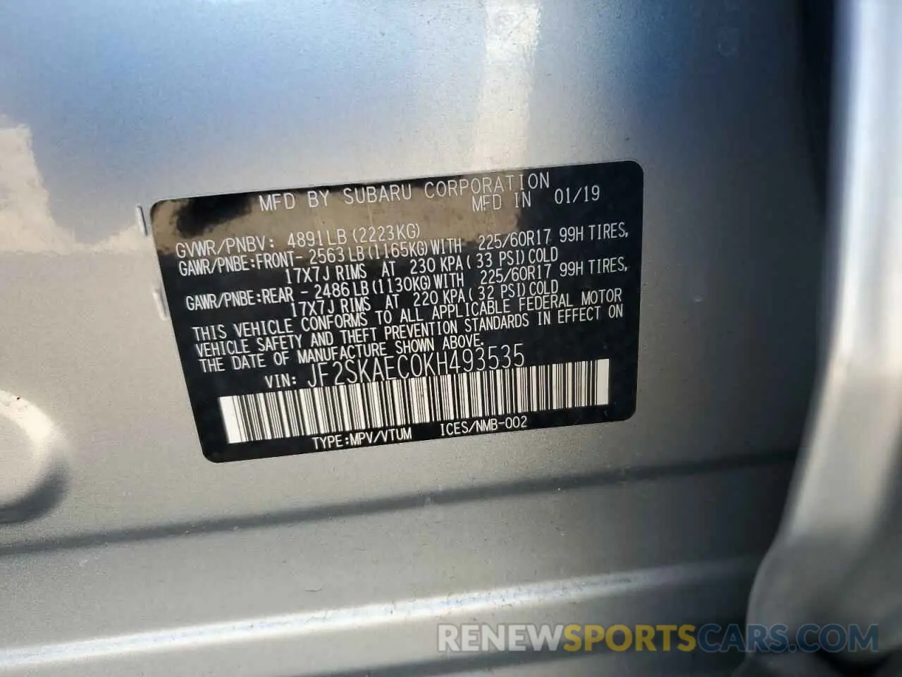 15 Photograph of a damaged car JF2SKAEC0KH493535 SUBARU FORESTER 2019