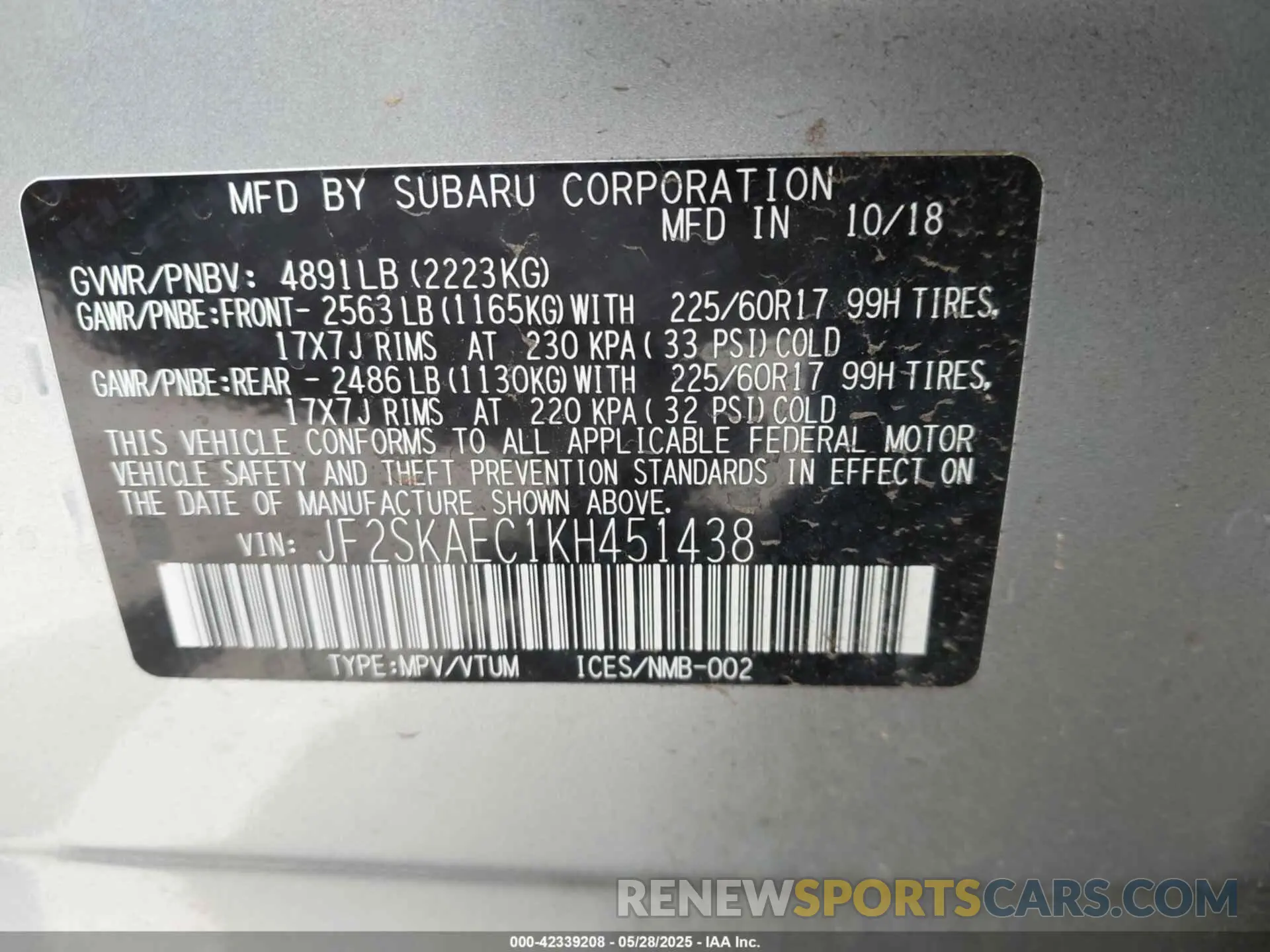 9 Photograph of a damaged car JF2SKAEC1KH451438 SUBARU FORESTER 2019