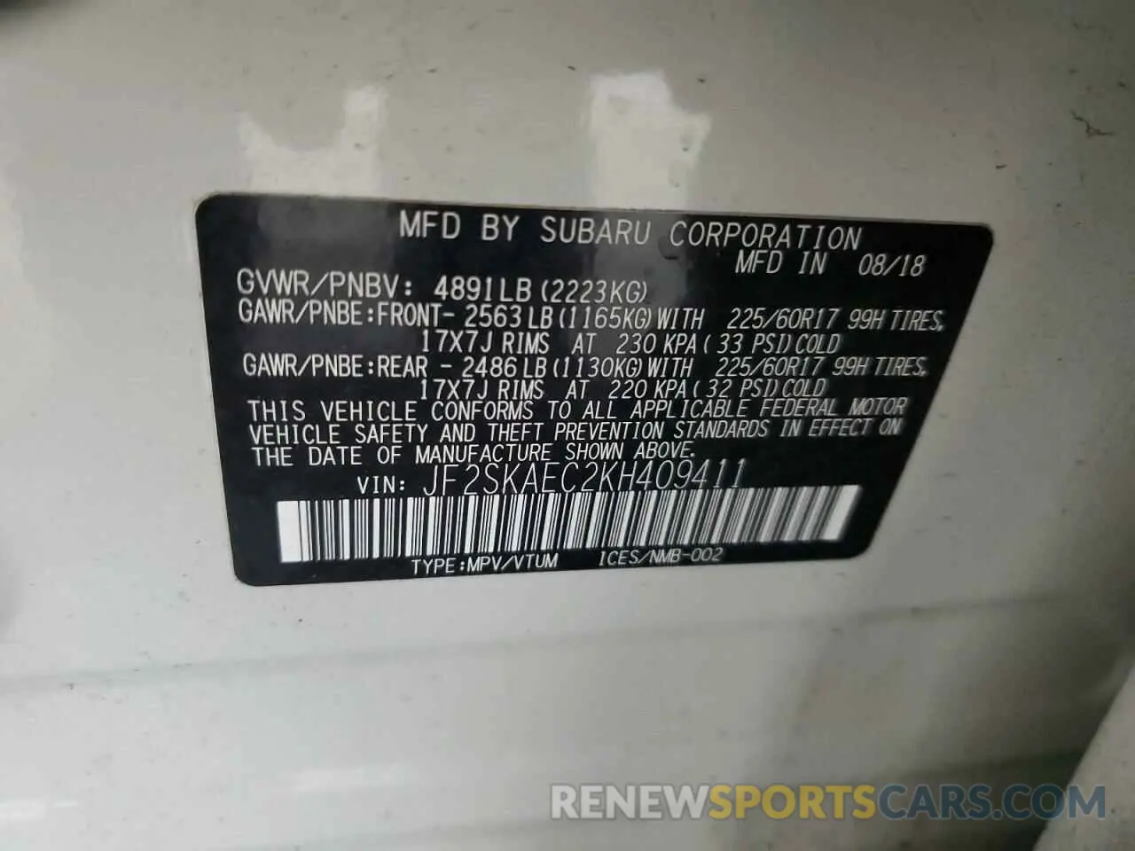 14 Photograph of a damaged car JF2SKAEC2KH409411 SUBARU FORESTER 2019